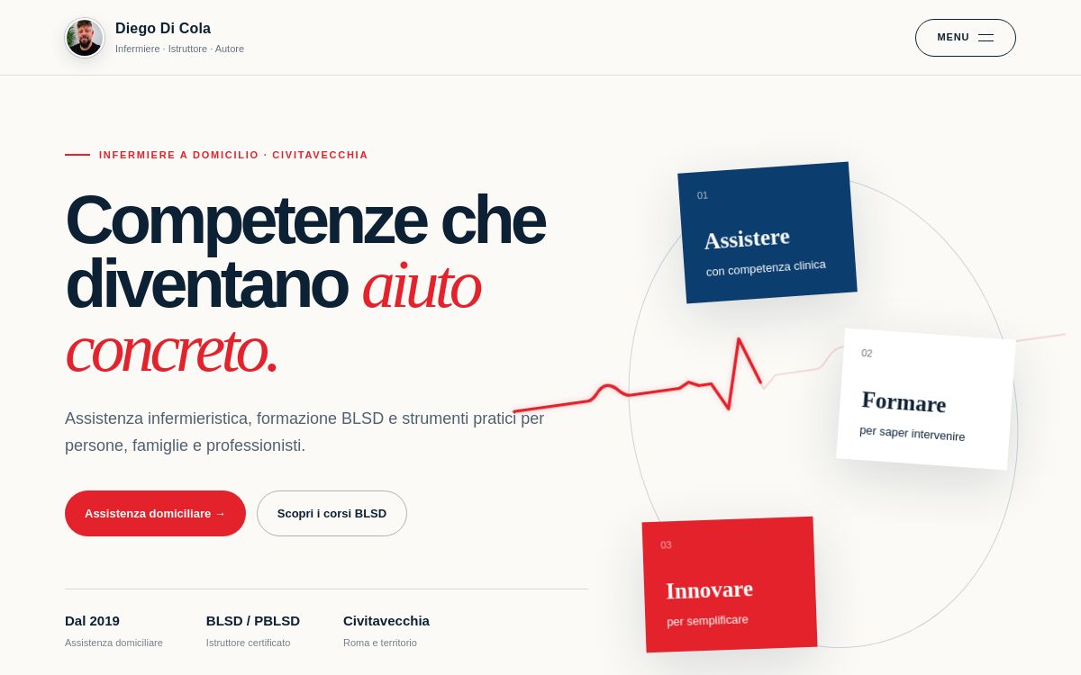 Schermata reale della home di diegodicola.it